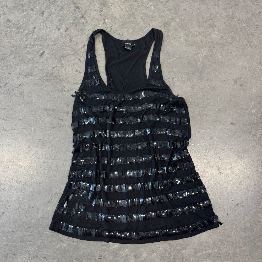 Vintage Y2K Black Embellished Mbling Racerback Tank Top Flowy Night Out M